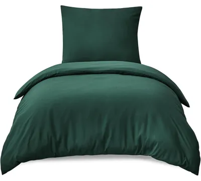 Produktbild von Bettwäsche-Set 155x220 cm 2-teilig Dunkelgrün Mikrofaser mit Reißverschluss