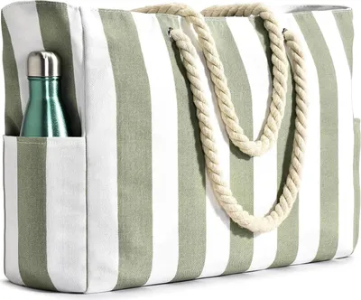 Produktbild von Wasserdichte Strandtasche Streifen Reißverschluss Nasstasche Damen