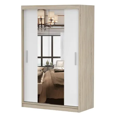 Obrázek produktu pro Šatní skříň s posuvnými dveřmi 120 cm Sonoma/bílá se zrcadly Neomi 01