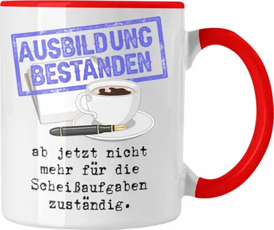 Produktbild von Trendation - Ausbildung Bestanden Stempel Geschenk Tasse Geschenkidee Bestandene Prüfung Abschluss 2025 Keine Sch** Aufgaben (Rot)