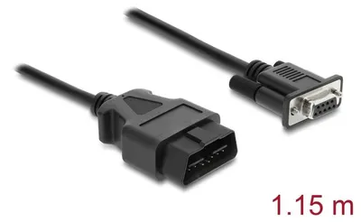 Produktbild von Delock Adapterkabel OBD-2 Stecker auf Sub-D 9 Pin Buchse mit Schrauben 1,15 m