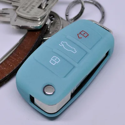 Produktbild von Auto Schlüssel Hülle Silikon Schutz Cover Fluoreszierend Blau kompatibel mit Audi A1 S1 A3 S3 A4 A6 S6 TT Q3 Q7 R8 8P 8V B7 C6 8J 8U 4L 8X 3 Tasten Klappschlüssel