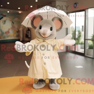 Produktbild von Cremefarbenes REDBROKOLY Maus-Maskottchenkostüm mit Regenmantel und Handschuhen