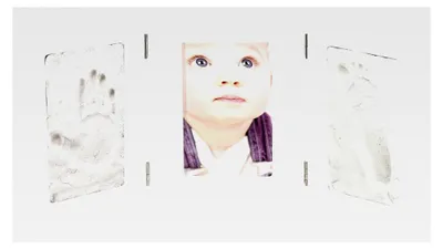 Produktbild von Bilderrahmen zur Geburt: 3-teiliger Rahmen für Babyfoto und 2 Gipsabdrücke, 48,5 x 21 cm