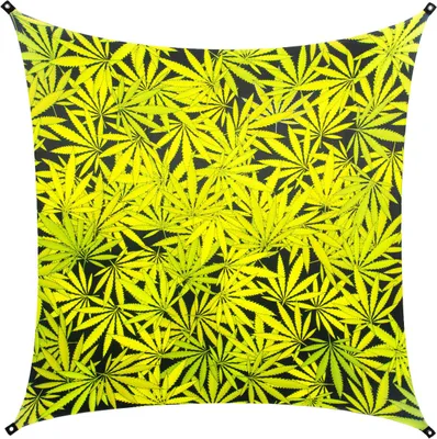 Produktbild von PSYWORK Schwarzlicht Segel Elasthan Goa "Green Weed", 2,25x2,25m