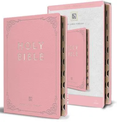Obrázok produktu pre KJV Holy Bible, Giant Print Thinline Large Format, Pink Premium Imitation Leathe R with Ribbon Marker, Red Letter, and Thumb Index