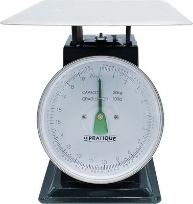 Imagen del producto de 1. Balanza de cocina mecánica, capacidad de 20 kg, placa de acero inoxidable plana: 25 x 25 cm. Ideal para uso práctico