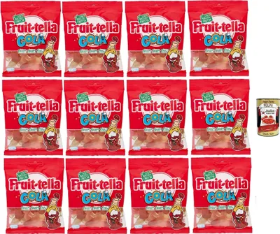 Produktbild von Fruittella Cola, Gummibon, verschiedene Obstgeschmack, mit Fruchtsaft, glutenfrei, 12x 90 g + Italian Gourmet polpa 400g