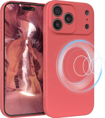 Produktbild von EAZY CASE - Silikonhülle magnetisch für Apple iPhone 17 Pro Max, Hülle Silikon, weich stoßfeste Magnet Handyhülle, Schutzhülle mit Kameraschutz, TPU Bumper in Rot