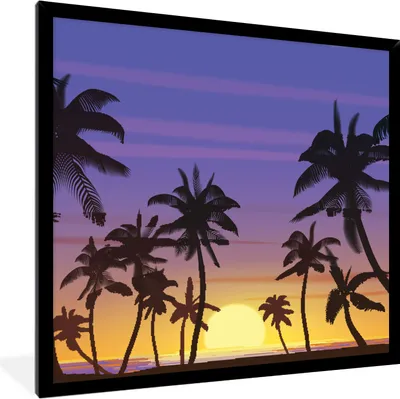 Produktbild von MuchoWow® MuchoWow® Gerahmtes Poster Sonne - Palme - Meer 40x40 cm - Poster mit zchwarzem Bilderrahmen - Mit Rahmen - Wanddekoration Schlafzimmer