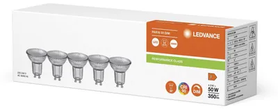 Produktbild von 5er Pack LEDVANCE LED PAR16 4.5W 940 GU10 Spot, Strahler 350lm 4000K neutralweiss wie 50W dimmbar 4099854045486
