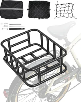 Image de Panier pour vélo arrière avec porte-bagages et filet à bagages - 435x330x155mm Dimensions