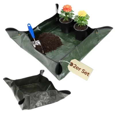 Produktbild von 2er Set Pflanzen Umtopfmatte Wasserdicht Pflanzunterlage Faltbar Pflanzenmatte Pflanzwanne Pflanzen Zubehör Tragbare Gartenmatte Umpflanzmatte Gartenpflanzmatte 40x40