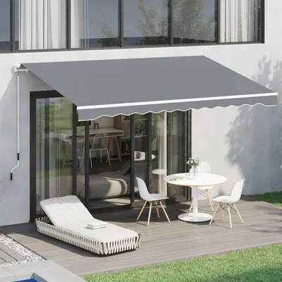 Produktbild von Gelenkarmmarkise mit Handkurbel Einfahrbar Sonnenschutz Klemmmarkise für Terrasse Balkon Veranda 3,95 x 2,45 m Grau