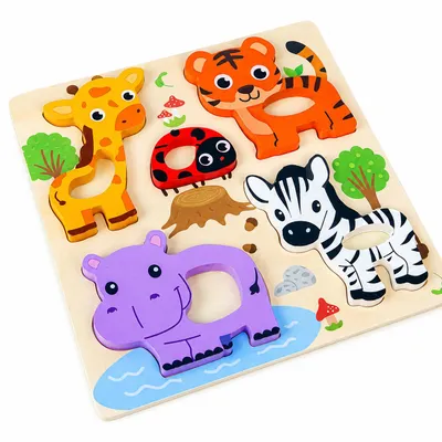 Zdjęcie produktu dla Drewniane Puzzle Układanka Montessori Zwierzątka Edukacyjne Klocki, Obraz wygenerowany przez AI