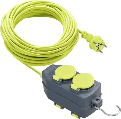 Zdjęcie produktu dla Przedłużacz Masterplug z 2 gniazdami - 15 m - Przedłużacz Schuko - Do użytku zewnętrznego - IP44 - Zielony