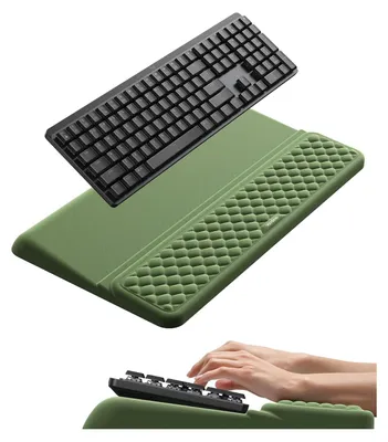 Image de Repose-poignet clavier - Ergonomique - 44 x 8,9 x 0,8 cm - Mousse à mémoire de forme - Tapis de souris inclus - Pour bureau et télétravail
