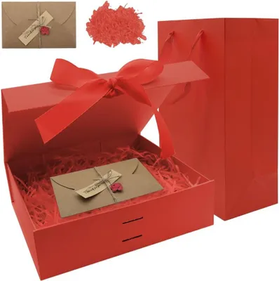 Obrázok produktu pre Darčeková krabička 26x19x8 cm, magnetická, vrátane mašle, tašky a pohľadníc, na narodeniny, Vianoce