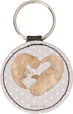 Produktbild von Mr. & Mrs. Panda Anhänger Otter Herz - Grau Pastell - Geschenk, Schlüsselanhänger, klein, Liebe, Hochzeitstag, Seeotter, schlüssel, mini, Taschenanhänger