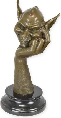 Productafbeelding van Bronzen Beeld Van Een Goblin Hoofd Rustend Op De Hand
