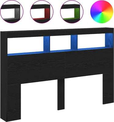 Image de vidaXL Tête de lit LED avec étagères Noir imitation chêne 160x17x102 cm