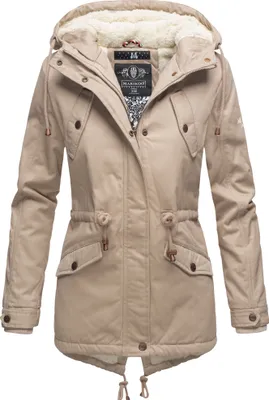 Produktbild von Marikoo Manolya Damen Winter Jacke Stepp Parka Mantel Teddyfell warm gefüttert Manolya Taupe Gr. 44 - XXL