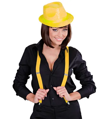 Produktbild von Gelbe einteilige Hosenträger für Erwachsene, größenverstellbar mit Clips für Fasching & Karneval