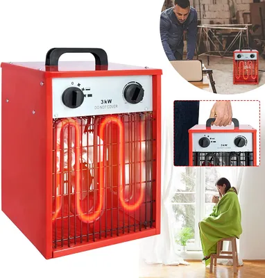 Image de YARDIN Chauffage électrique Radiateur soufflant Chauffage de chantier Chauffage électrique 3 KW Réglage de la température à plusieurs niveaux avec thermostat Protection contre la surchauffe
