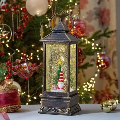 Metall LED Wasser-Spinner Schneekugel Laterne Weihnachtsmann 29 cm