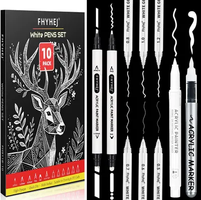 Productafbeelding van Set met stiften - 6 gelpennen, 1 markeerstift en 3 acrylmarkeerstiften - wit