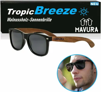Produktbild von TropicBreeze Walnussholz Sonnenbrille Herren Damen Holz Polarisiert Pilot UV400
