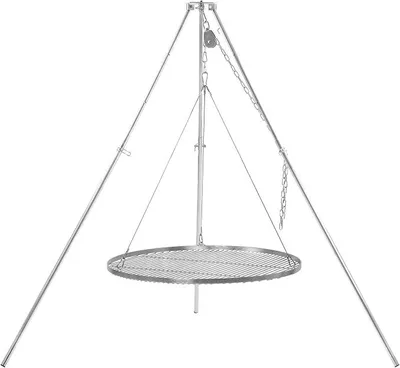 Imagen del producto de Barbacoa giratoria de tres patas con diámetro de 80 cm, rejilla de acero inoxidable, altura ajustable de 119 a 184 cm. Ideal para fuego, barbacoa giratoria (sin fuego), barbacoa de jardín. Barbacoa giratoria