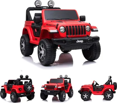 Produktbild von ES-Toys Kinder Elektroauto Jeep Wrangler Rubicon EVA Reifen Allrad lizenziert rot