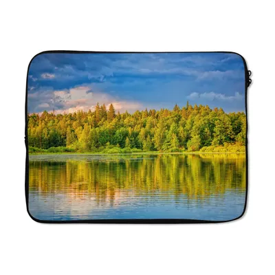 Produktbild von MuchoWow® Laptop Hülle 17 Zoll Laptoptasche Wasser - Natur - Wald - Zipper - Schutzabdeckung