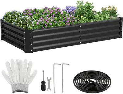 Image de Jardinière en acier inoxydable 160 x 90 x 30 cm - Potager durable pour salades et herbes aromatiques - Acier galvanisé 0,6 mm - Résistante aux intempéries et à la corrosion - Fond ouvert - Anthracite