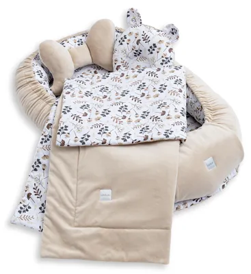 BABYNEST SET 5 tlg. BEIGE Samt Velour/ Blumen Braun Baumwolle Nestchen