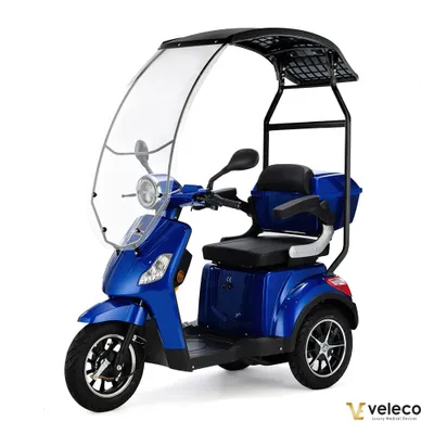 Produktbild von Veleco Draco Seniorenmobil - Dach mit Windschutzscheibe - Entnehmbarer Lithium Akku - 800W - Elektromobil - 3-Rad Mobilitätsroller - Alarm (Blau)