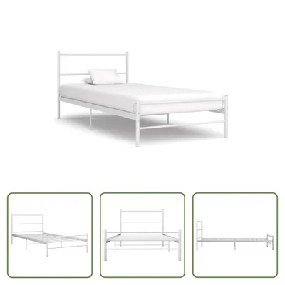 Image de The Living Store Cadre de lit blanc métal 100 × 200 cm
