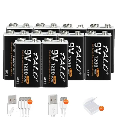 Zdjęcie produktu dla Akumulator PALO 9V, pojemność 1200mAh, szybki czas ładowania, 10 sztuk akumulatorów
