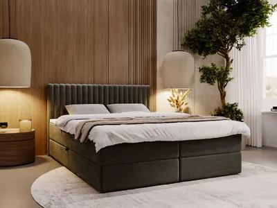 Produktbild von GrainGold Boxspringbett Marbella 200x200 cm - Bett 200x200, Kontinentalbett mit Bettkasten - Doppelbett mit Matratze - Grau (Monolith 92)