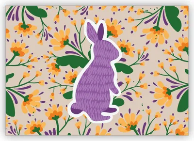 Produktbild von Entzückende florale Osterkarte mit Scherenschnitt Hase, lila auch als Geburtstag Grußkarte