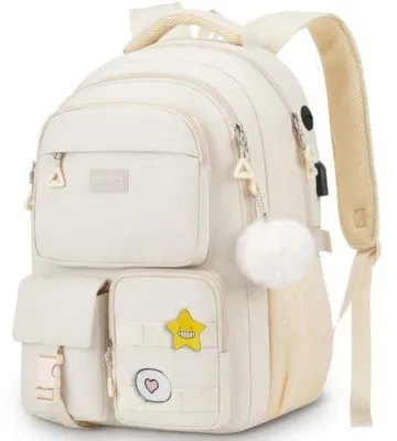 Immagine prodotto di Zaino da scuola per ragazze adolescenti e donne, con scomparto per laptop da 17,3 pollici, color beige