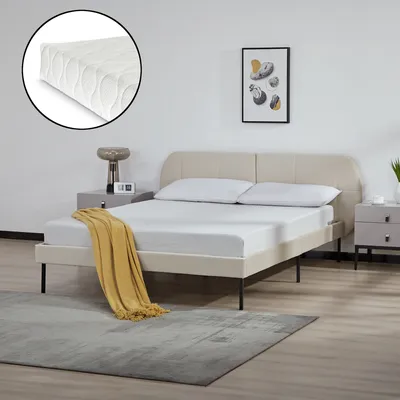 Produktbild von Polsterbett ‘Porvoo’ mit Matratze Kiefernholz Samt 140 x 200 cm Beige