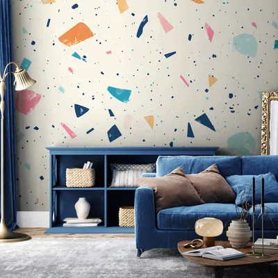 Produktbild von Vlies Fototapete - Terrazzo with Multicolored Large Elements Cheerful Pattern on a Light Background 400x280 cm Muster f-H-10032-a-a