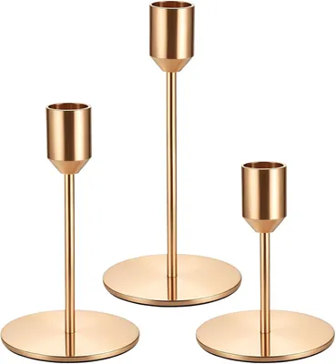 Immagine prodotto di Set di 3 portacandele dorati per candele conici, candelabri dorati