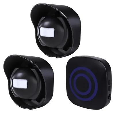 Obrázek produktu pro Multifunkční bezdrátový alarm pro příjezdovou cestu – vodotěsný venkovní alarm s pohybovým čidlem, 1 přijímač, 2 vysílače, 38 zvukových signálů, dosah 200 m / 656 ft, pro vnitřní i venkovní použití