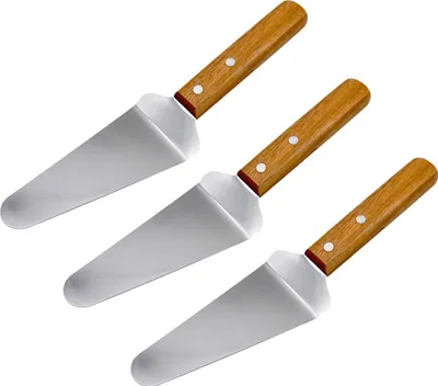 Produktbild von 3er Set Pfannenwender aus Edelstahl | Fleischwender mit Holzgriff | Pizzaheber | Bratenheber - Pfannenschaufel| Bratenwender Grillwender | Grillspachtel | Küchenschaber | Burger Grillwender