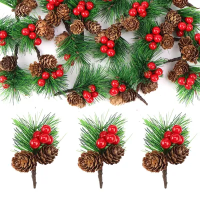 Image de Branches de sapin artificielles, 20 pièces ; branches de pin artificielles, branches de baies, pommes de pin artificielles pour la décoration de sapin, fleurs de Noël, couronnes, décoration