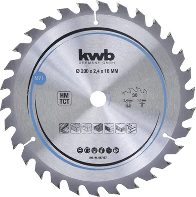 Produktbild von kwb Kreissägeblatt 200 x 16 mm - Schneller Schnitt, Hartmetall-Zähne, Geeignet für Weich- und Hartholz, Tischlerplatten und Spanplatten