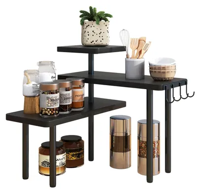 Immagine prodotto di Angolo portaoggetti - 3 ripiani - 63 x 17 x 40 cm - Nero